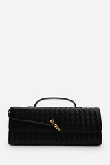 Petal Envelope Style Woven Clutch Bag in Black