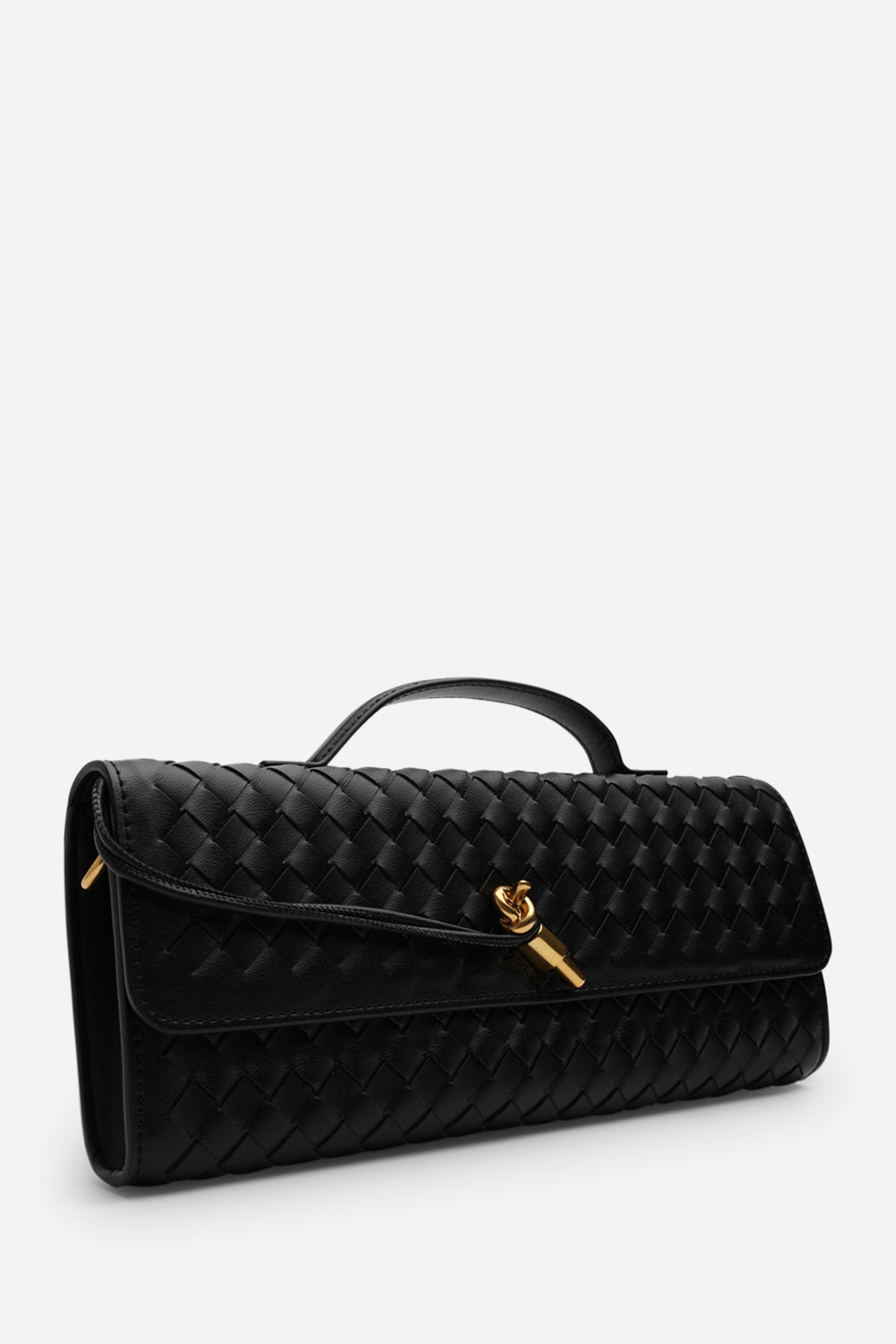 Petal Envelope Style Woven Clutch Bag in Black