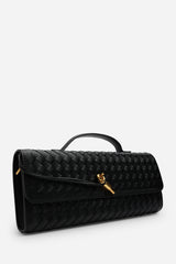 Petal Envelope Style Woven Clutch Bag in Black