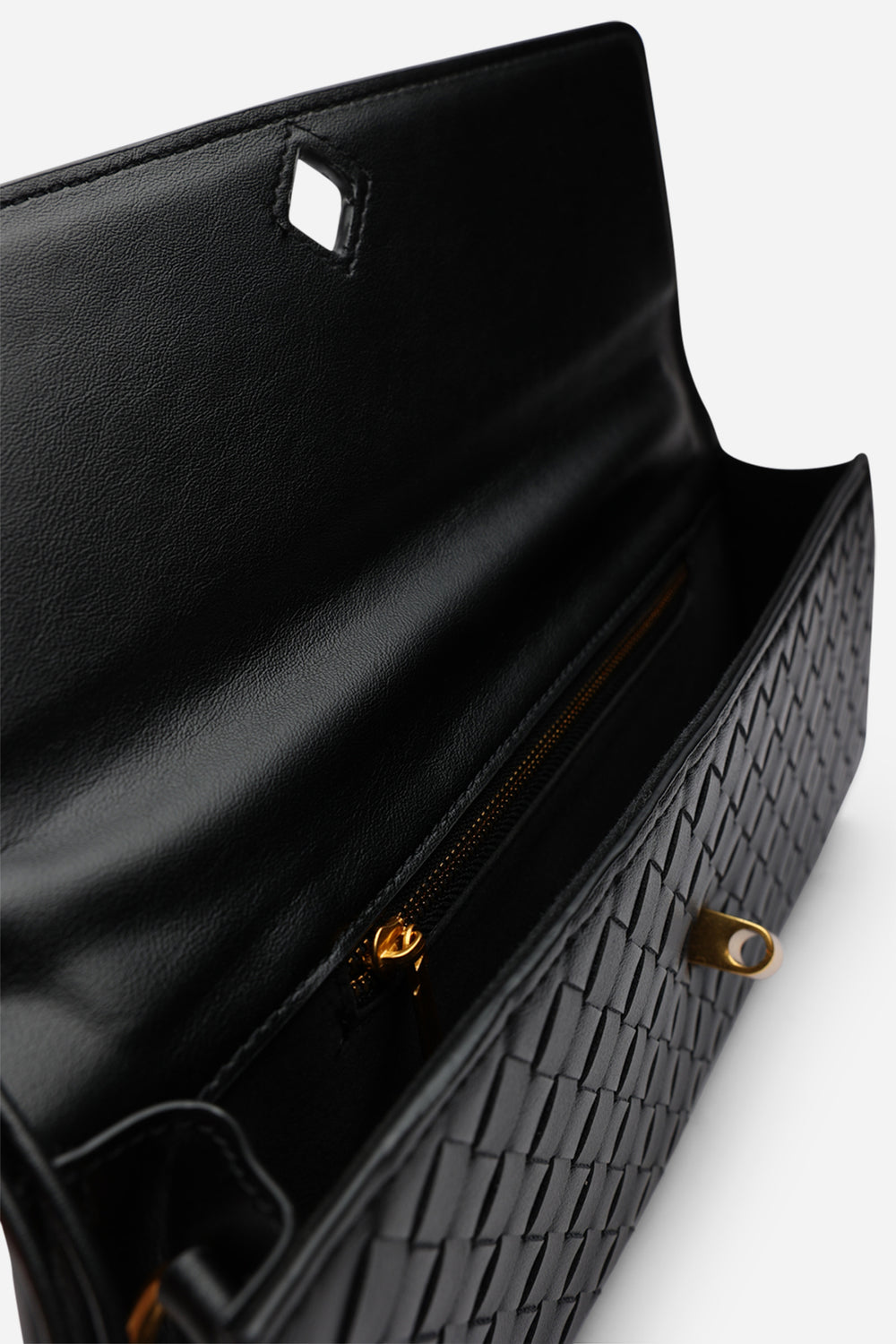 Petal Envelope Style Woven Clutch Bag in Black