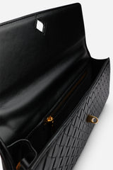 Petal Envelope Style Woven Clutch Bag in Black