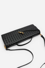 Petal Envelope Style Woven Clutch Bag in Black