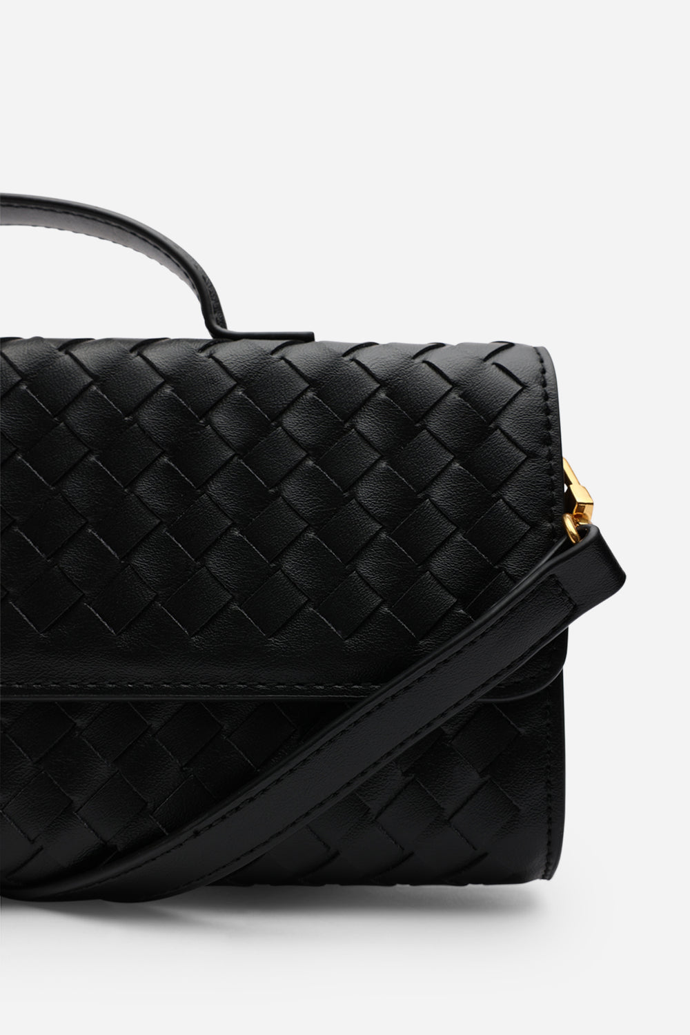 Petal Envelope Style Woven Clutch Bag in Black