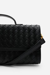 Petal Envelope Style Woven Clutch Bag in Black