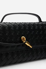 Petal Envelope Style Woven Clutch Bag in Black