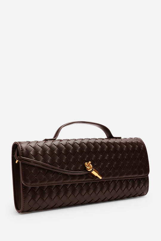 Petal Envelope Style Woven Clutch Bag in Dark Brown