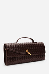 Petal Envelope Style Woven Clutch Bag in Dark Brown