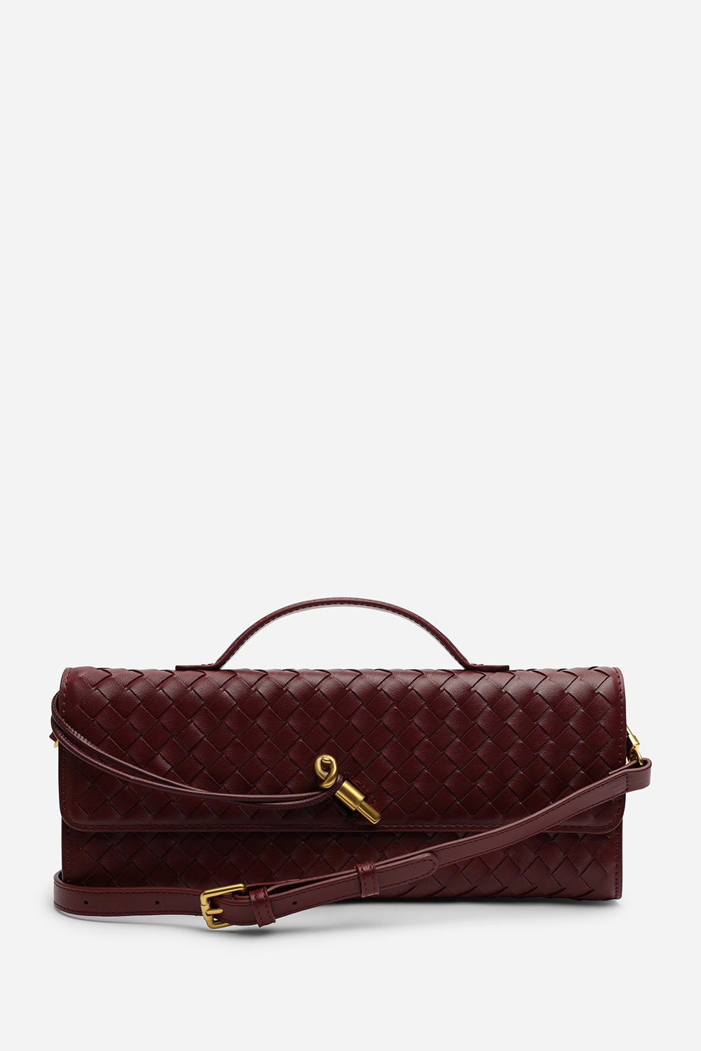 Petal Envelope Style Woven Clutch Bag In Burgundy