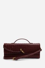 Petal Envelope Style Woven Clutch Bag In Burgundy