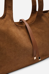 Cabana Cognac Suede Shoulder Tote Bag
