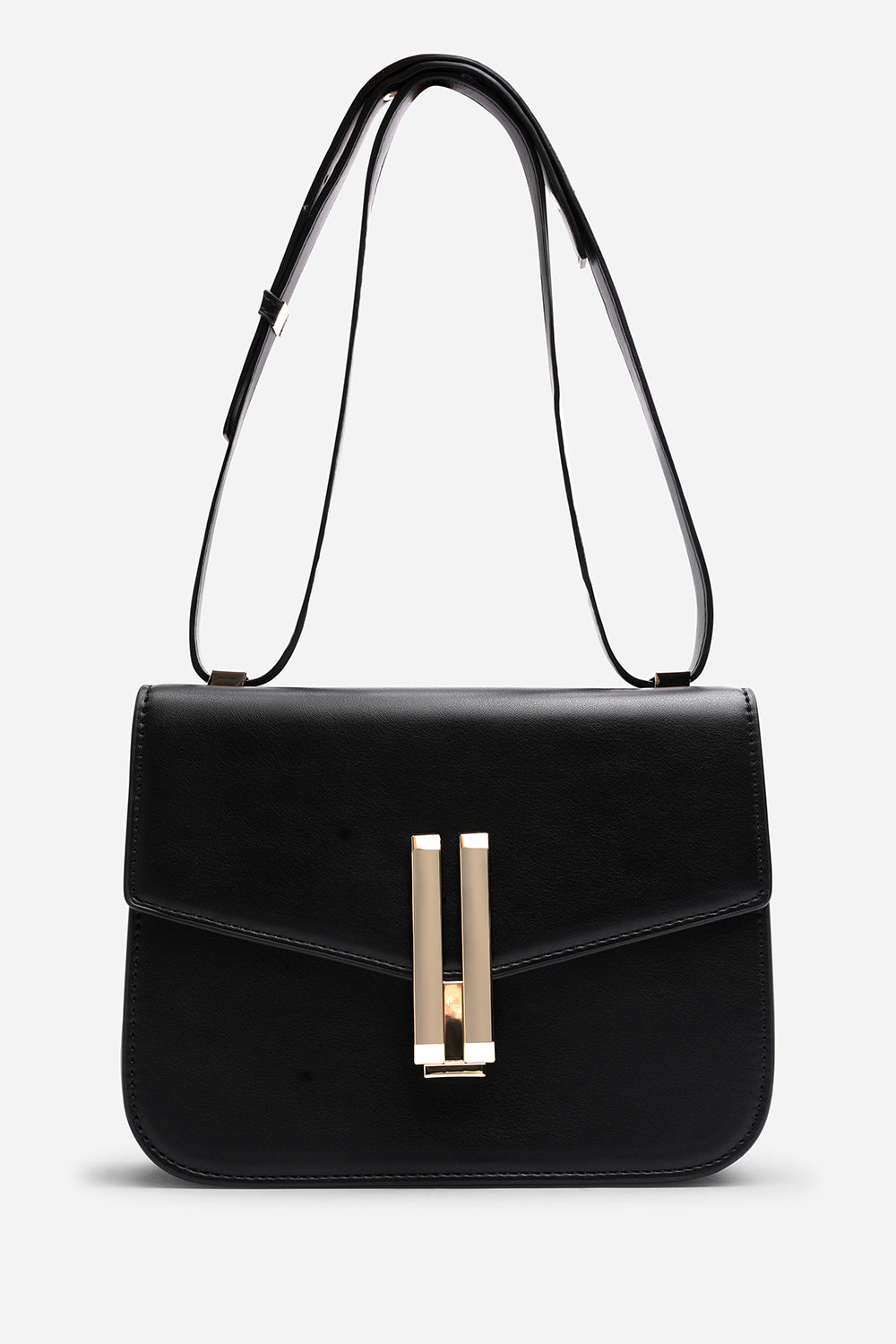 Delrio Gold Clasp Cross Body Tofu Bag In Black
