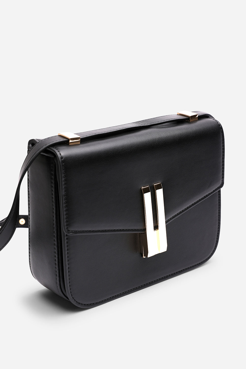 Delrio Gold Clasp Cross Body Tofu Bag In Black