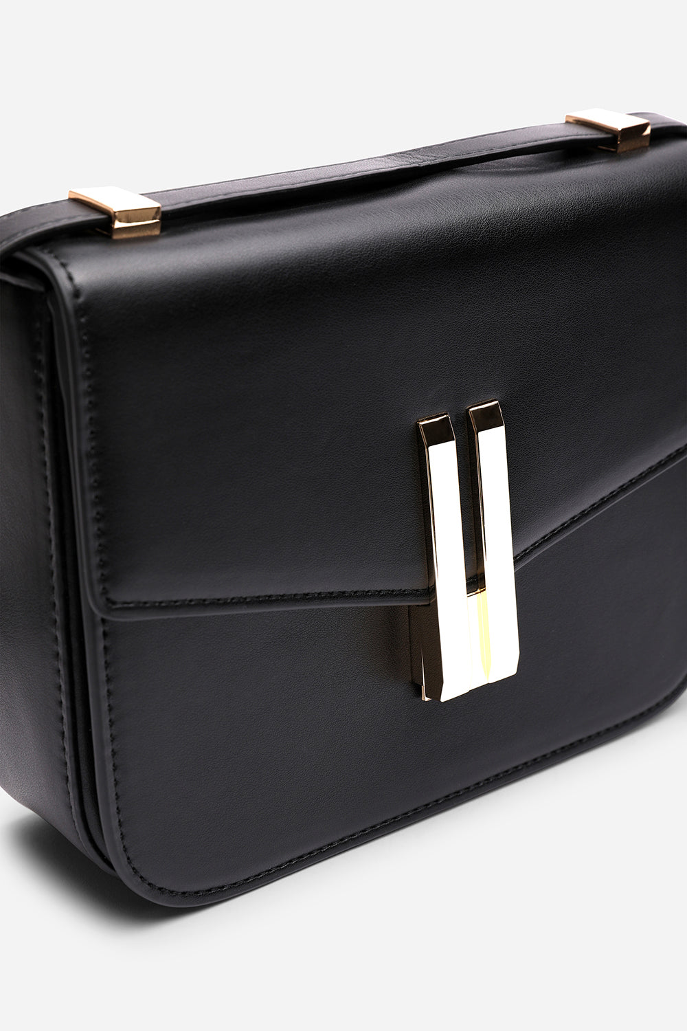 Delrio Gold Clasp Cross Body Tofu Bag In Black
