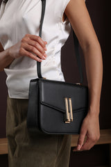 Delrio Gold Clasp Cross Body Tofu Bag In Black