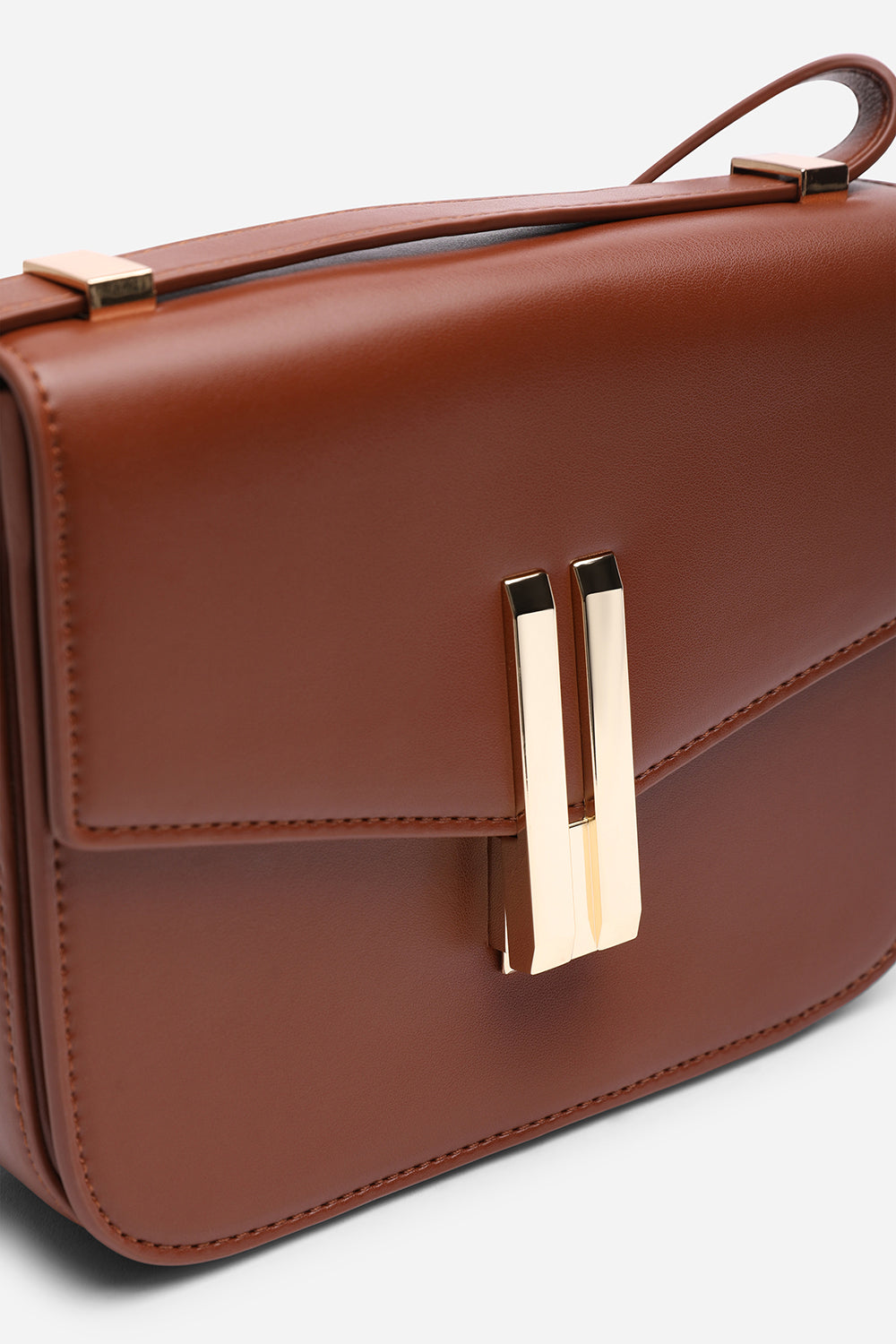 Delrio Gold Clasp Cross Body Tofu Bag In Dark Brown