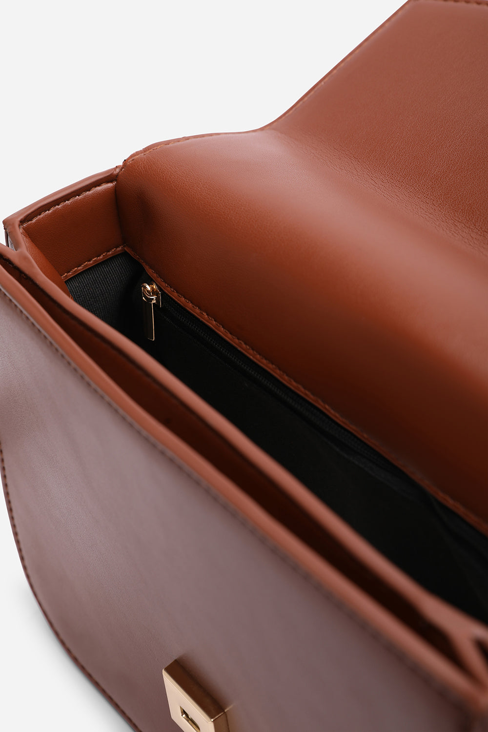 Delrio Gold Clasp Cross Body Tofu Bag In Dark Brown