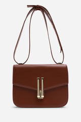 Delrio Gold Clasp Cross Body Tofu Bag In Dark Brown