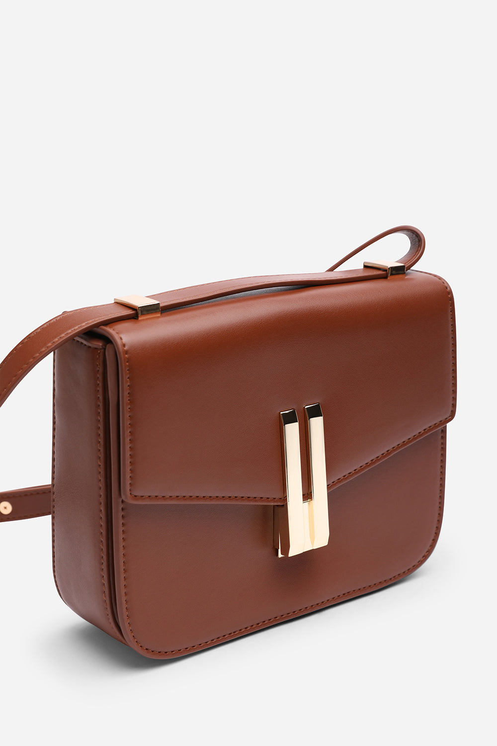 Delrio Gold Clasp Cross Body Tofu Bag In Dark Brown