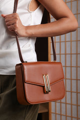 Delrio Gold Clasp Cross Body Tofu Bag In Dark Brown