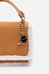 Freesia Top Handle Satchel Borg Trim Tote Bag In Tan