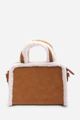 Kismet Borg Trim Tote Bag with Cross Body Strap In Tan