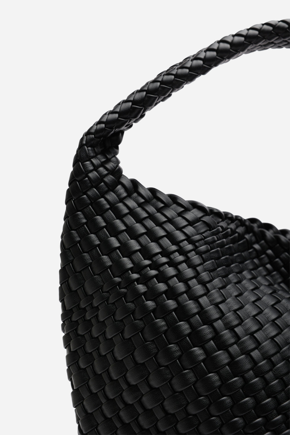 Stone Weave Detail Black Faux Leather Shoulder Bag
