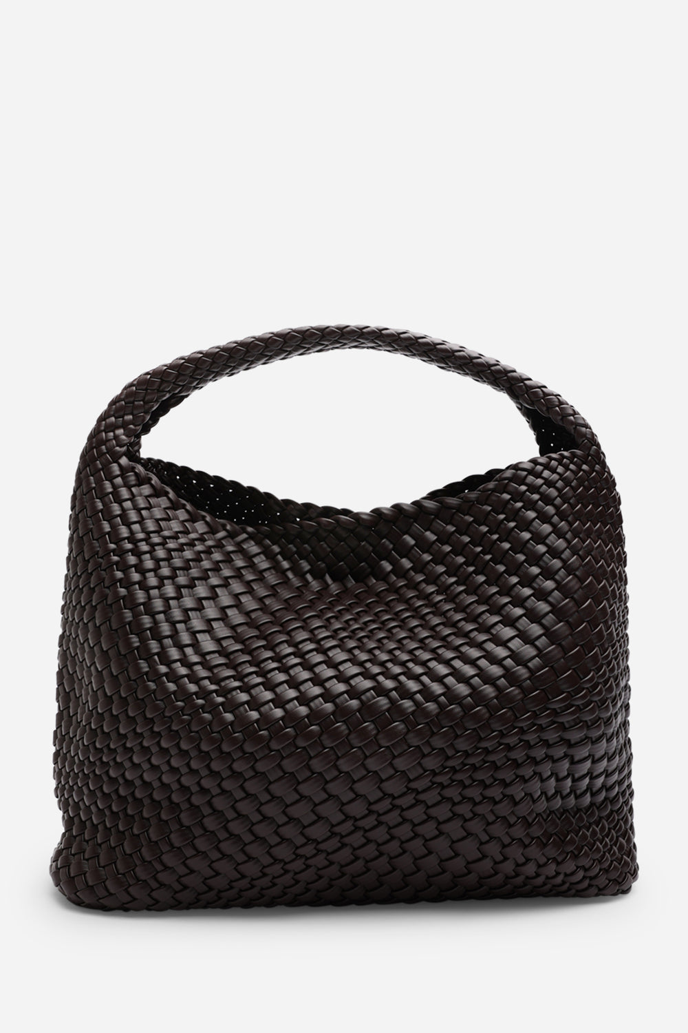 Stone Weave Detail Dark Brown Faux Leather Shoulder Bag