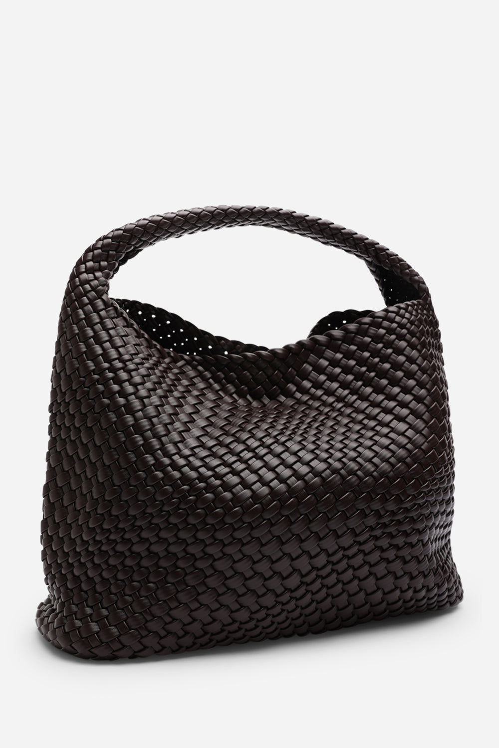 Stone Weave Detail Dark Brown Faux Leather Shoulder Bag