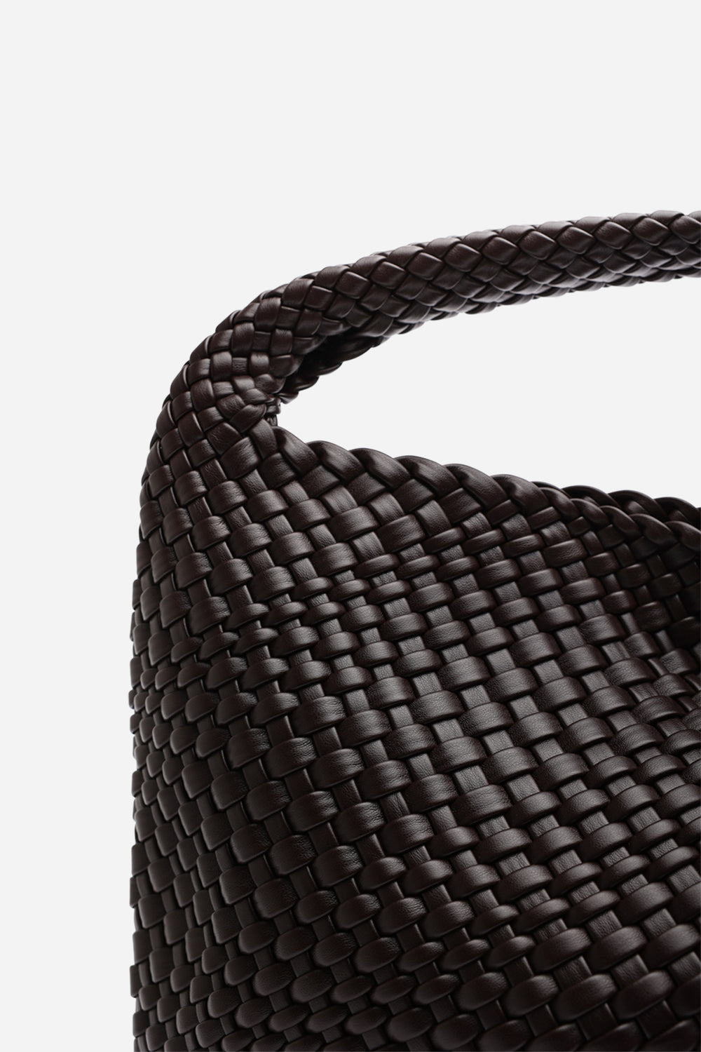 Stone Weave Detail Dark Brown Faux Leather Shoulder Bag