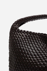 Stone Weave Detail Dark Brown Faux Leather Shoulder Bag