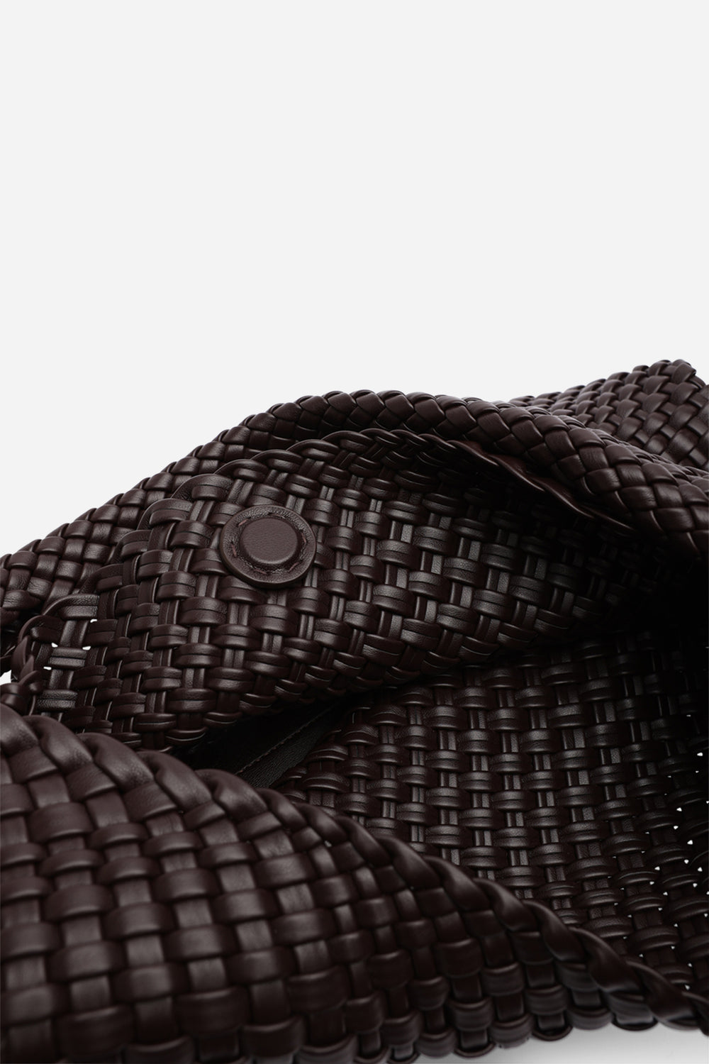 Stone Weave Detail Dark Brown Faux Leather Shoulder Bag
