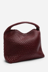 Stone Weave Detail Maroon Faux Leather Shoulder Bag