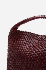 Stone Weave Detail Maroon Faux Leather Shoulder Bag