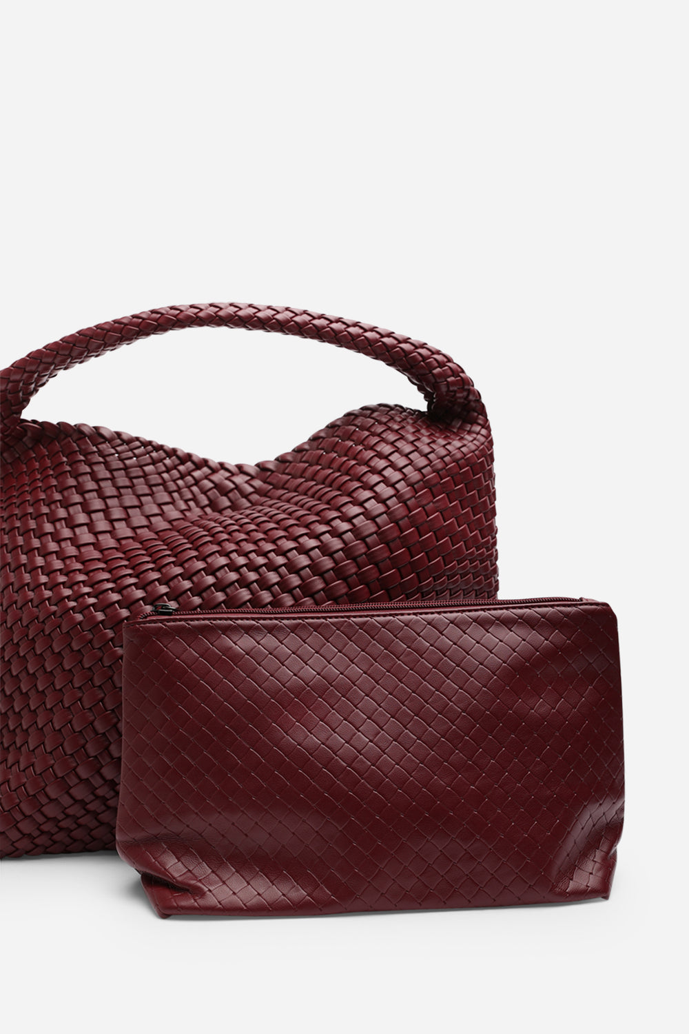 Stone Weave Detail Maroon Faux Leather Shoulder Bag