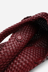 Stone Weave Detail Maroon Faux Leather Shoulder Bag