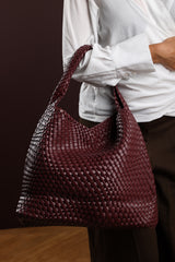 Stone Weave Detail Maroon Faux Leather Shoulder Bag