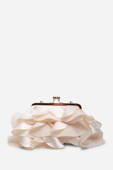 Brume Ruffled Satin Kiss Lock Clutch Bag in Champagne