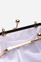 Brume Ruffled Satin Kiss Lock Clutch Bag in Silver