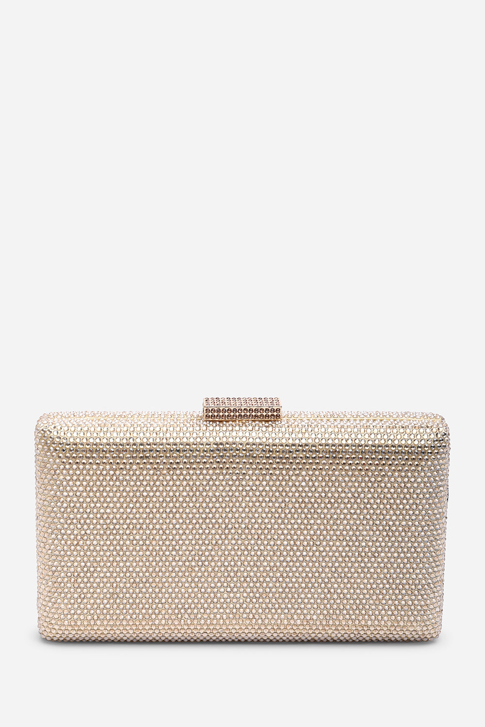 Veil Embellished Hard Case Evening Clutch Bag in Gold
