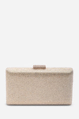 Veil Embellished Hard Case Evening Clutch Bag in Gold