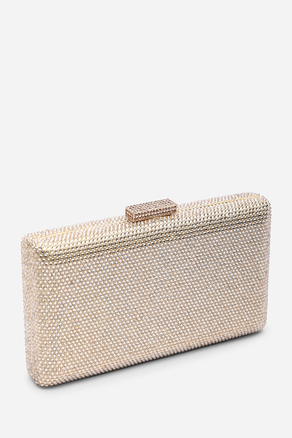 Veil Embellished Hard Case Evening Clutch Bag in Gold