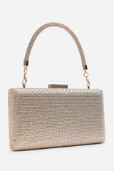 Veil Embellished Hard Case Evening Clutch Bag in Gold