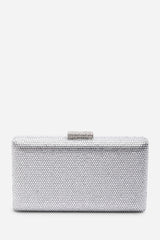 Veil Embellished Hard Case Evening Clutch Bag in Silver