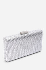 Veil Embellished Hard Case Evening Clutch Bag in Silver
