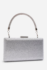 Veil Embellished Hard Case Evening Clutch Bag in Silver