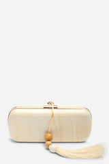 Falcon Marble Finish Tassel Clutch Bag In White Gold