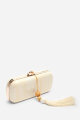 Falcon Marble Finish Tassel Clutch Bag In White Gold