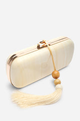 Falcon Marble Finish Tassel Clutch Bag In White Gold