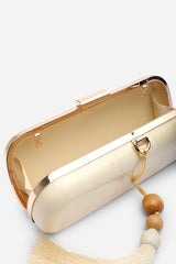 Falcon Marble Finish Tassel Clutch Bag In White Gold