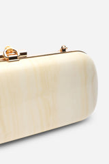Falcon Marble Finish Tassel Clutch Bag In White Gold